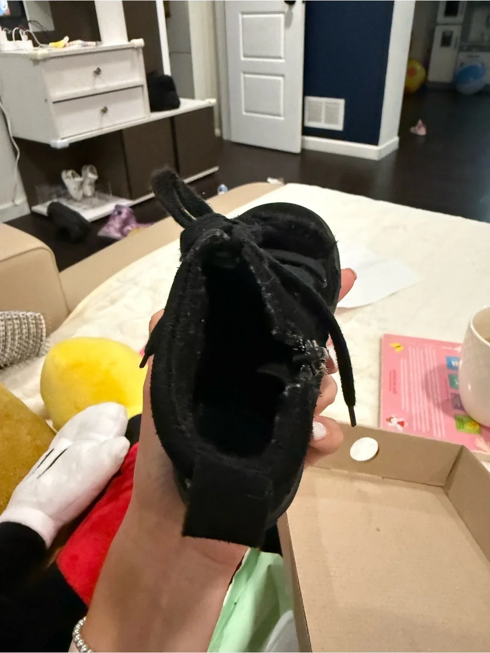Bartek Kids Black Ankle Boots with Pink Bear Accent